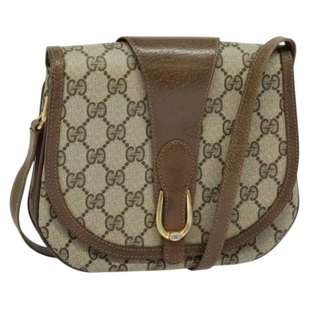 GUCCI GG Supreme Shoulder Bag PVC Beige Gold Auth ki5972
